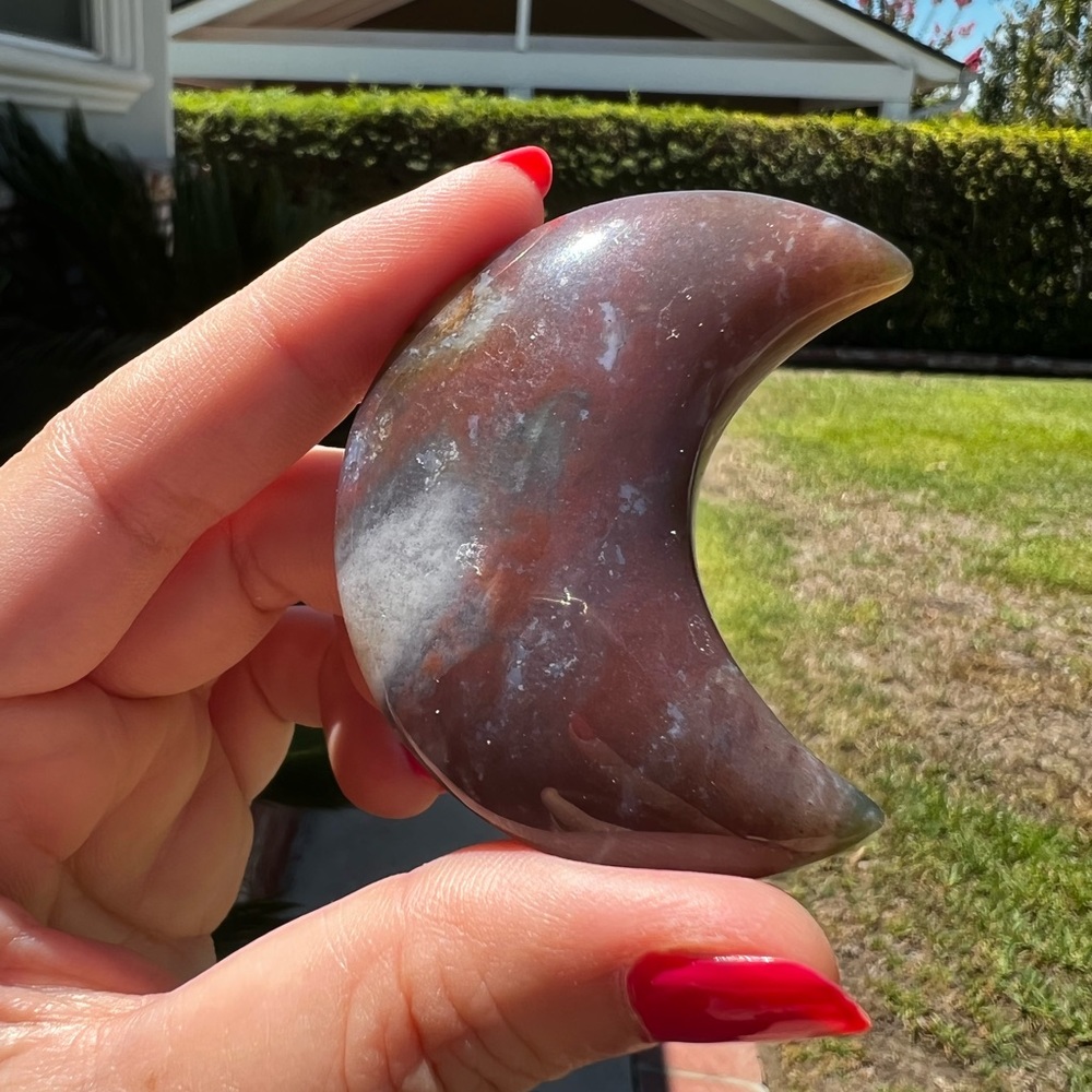 Red Moss Agate Crescent Moon Carving